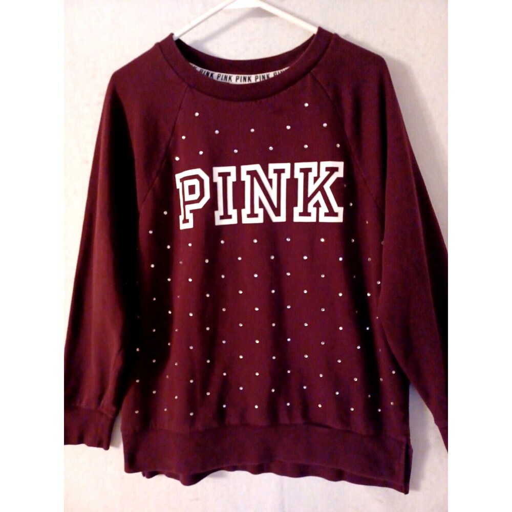 Victoria's Secret PINK Sweatshirt S Pullover Burgundy Bling Rhinestone women's